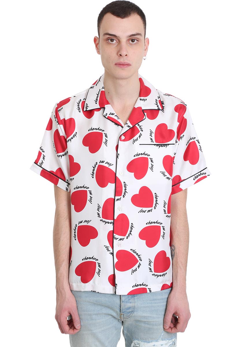 AMIRI HEARTS PAJAMA SHIRT IN WHITE SILK,11219668
