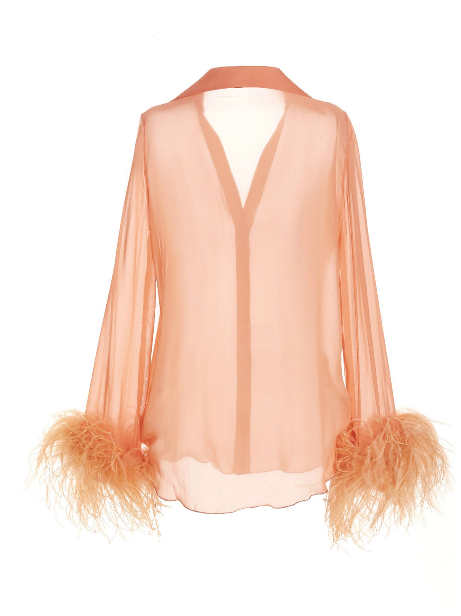 Shop Oseree Feather Silk Shirt In Pink