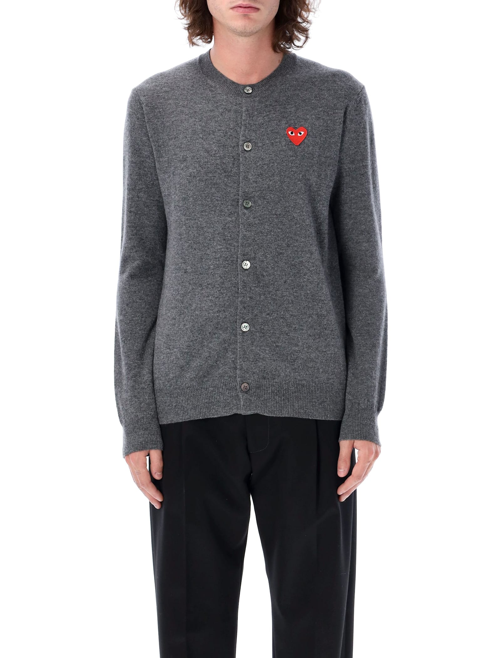 Comme Des Garçons Play Red Heart Patch Cardigan In Gray