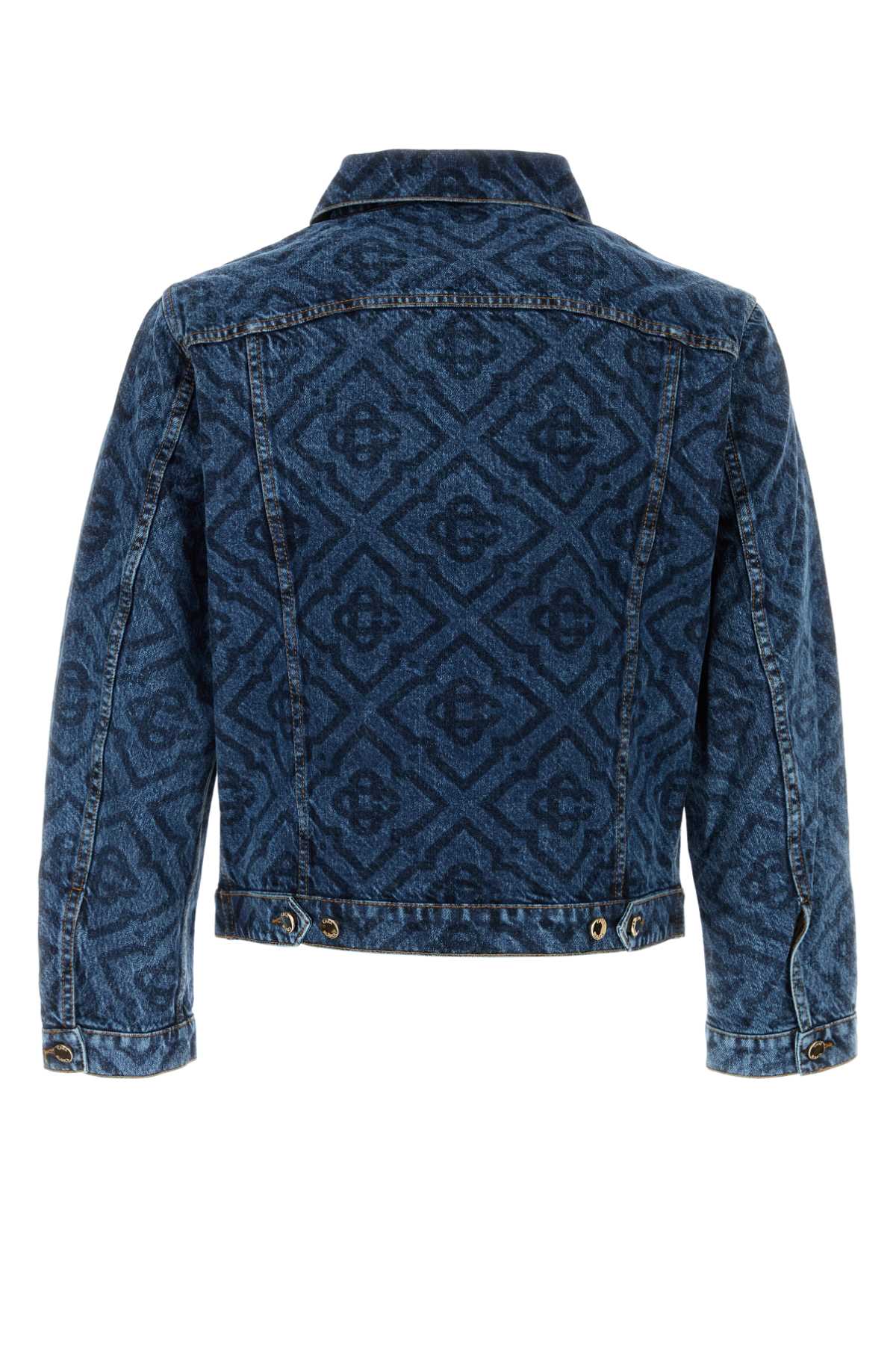 Shop Casablanca Printed Denim Jacket In Monogramdarkvintagewash