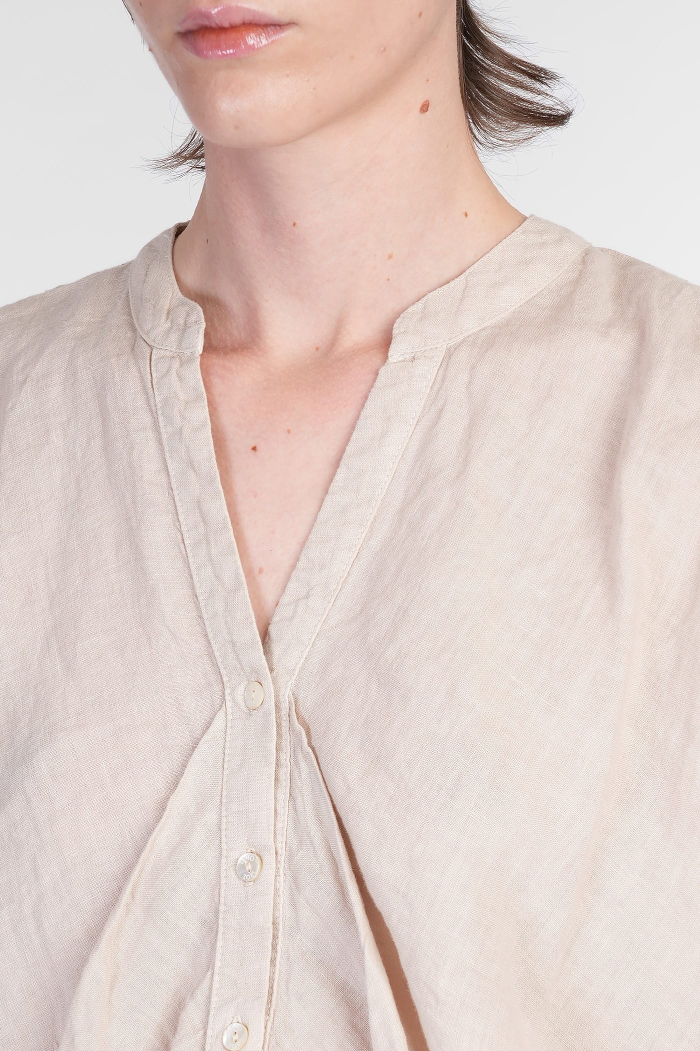 120% Lino Topwear In Taupe Linen