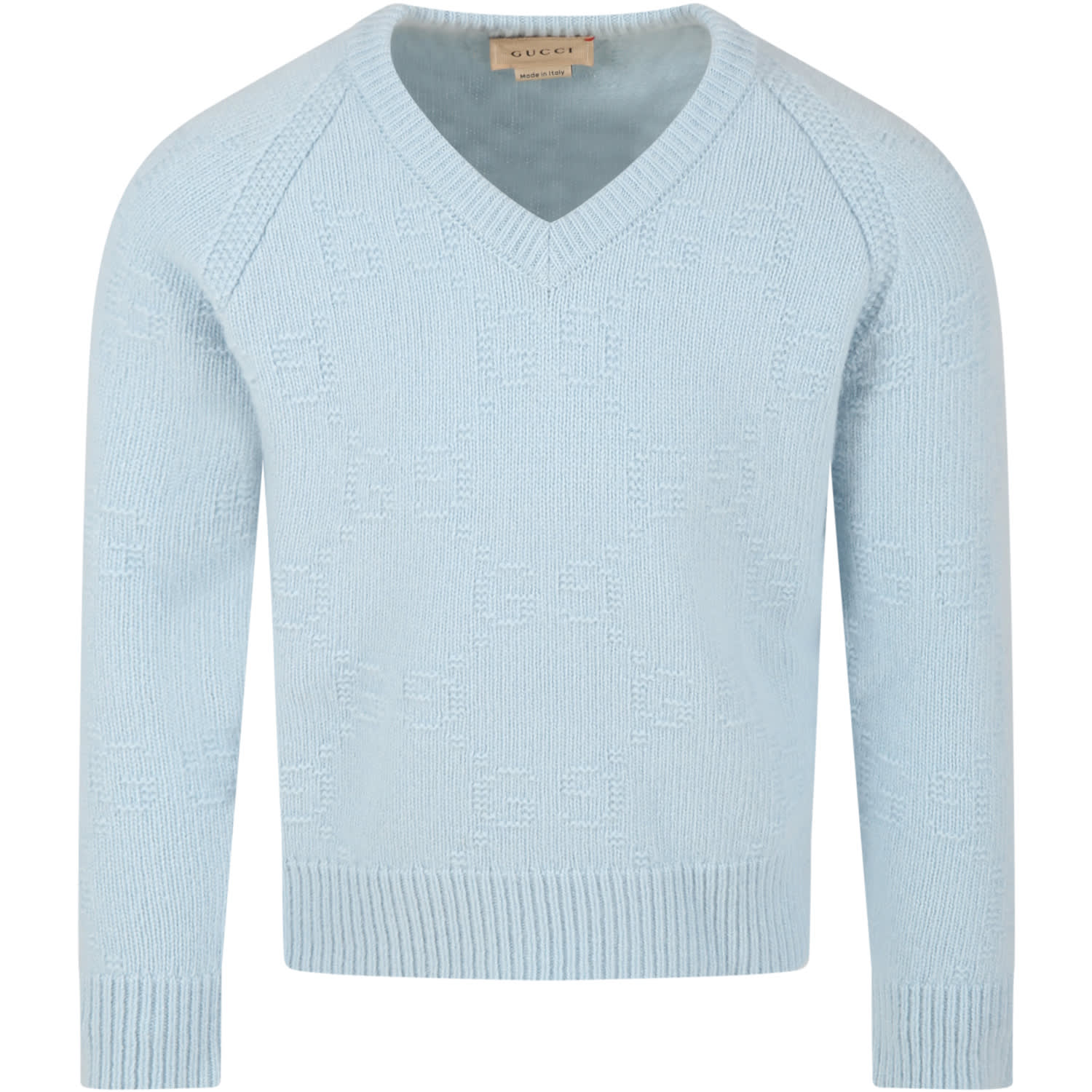 Gucci Light Blue Sweater For Kids With Double Gg