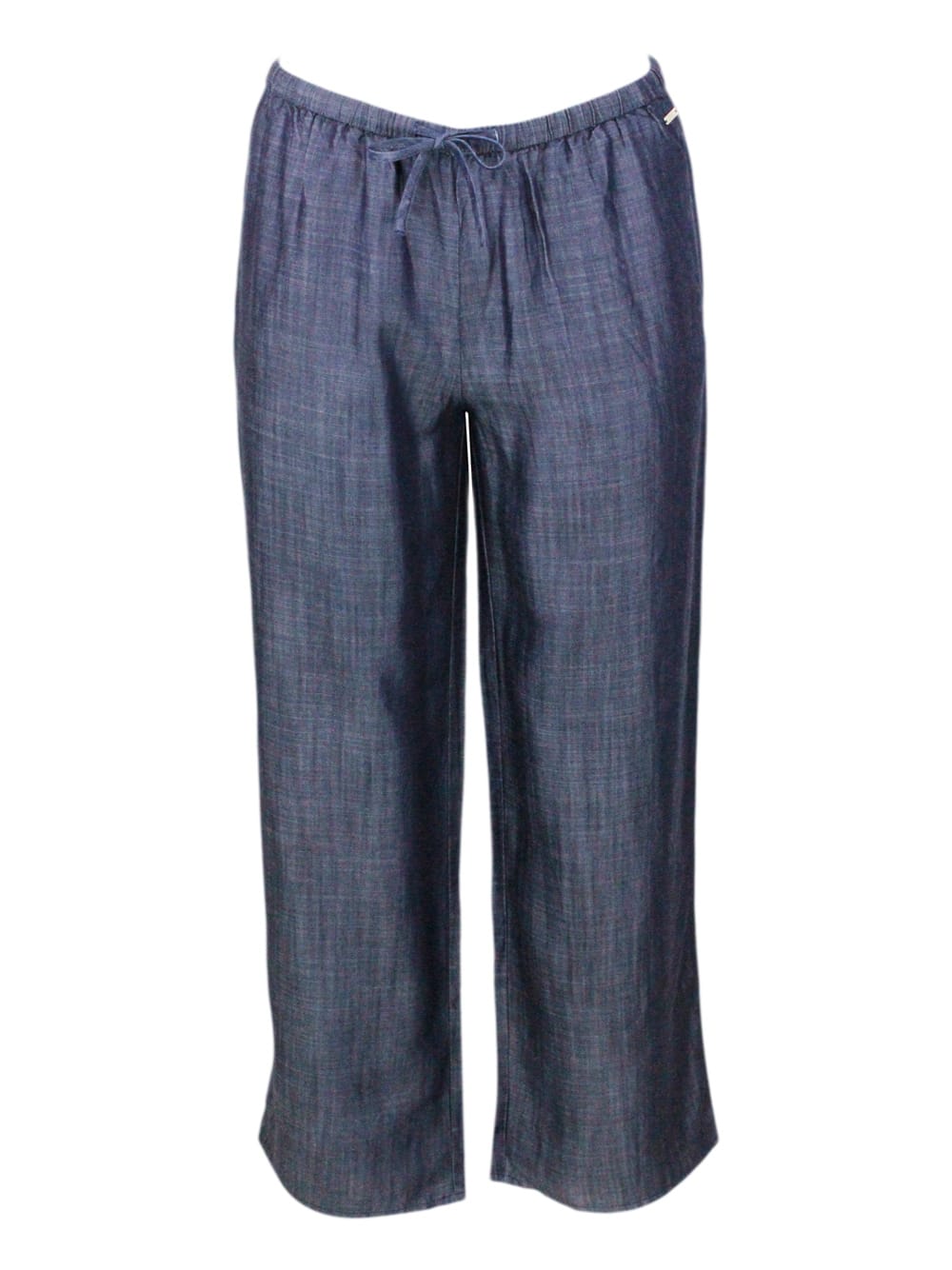 Wide-leg Jogging Trousers In Light Denim With Drawstring Waist