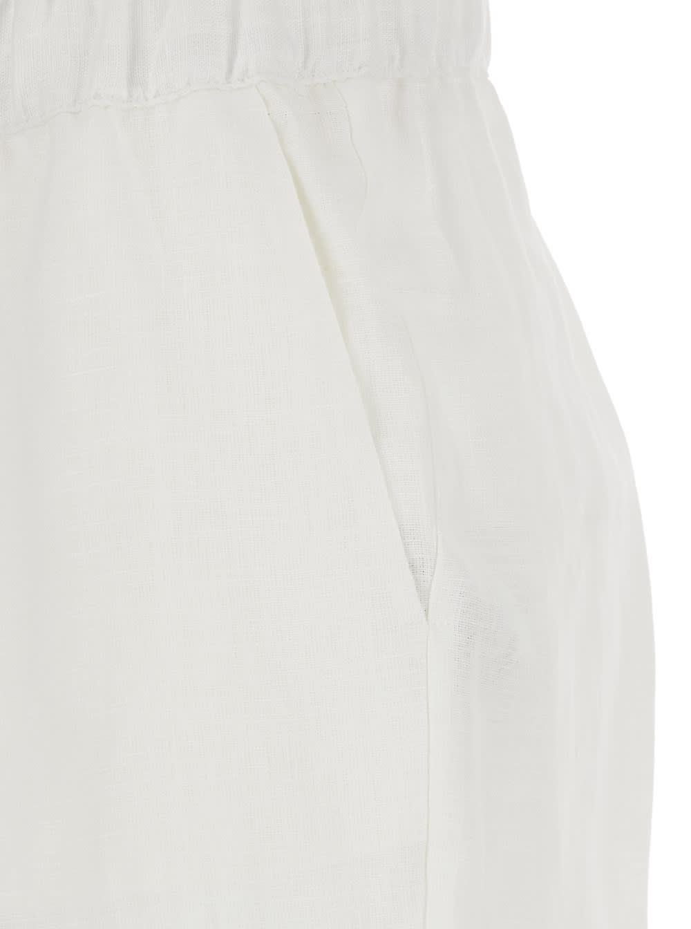 SEMICOUTURE WHITE PANTS WITH ELASTIC WAIST WITH DRAWSTRING IN LINEN WOMAN
