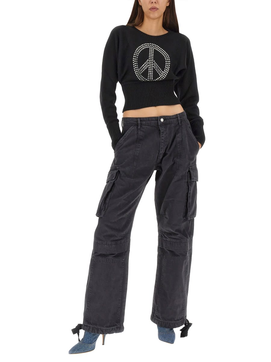 Shop M05ch1n0 Jeans Peace Symbol Jersey In Black