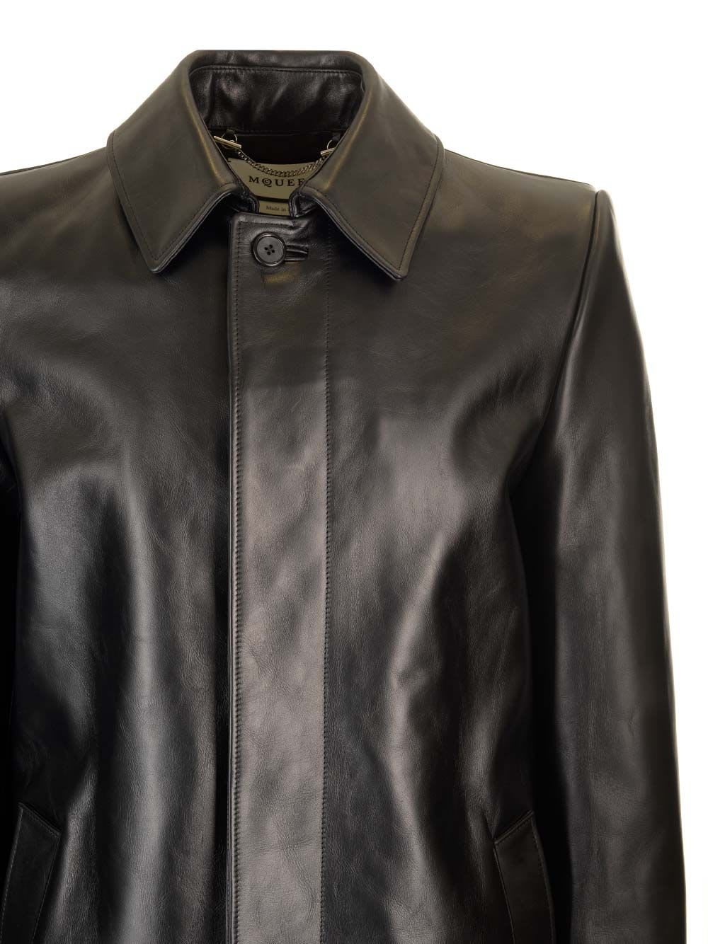 Shop Alexander Mcqueen Leather Raincoat In Black