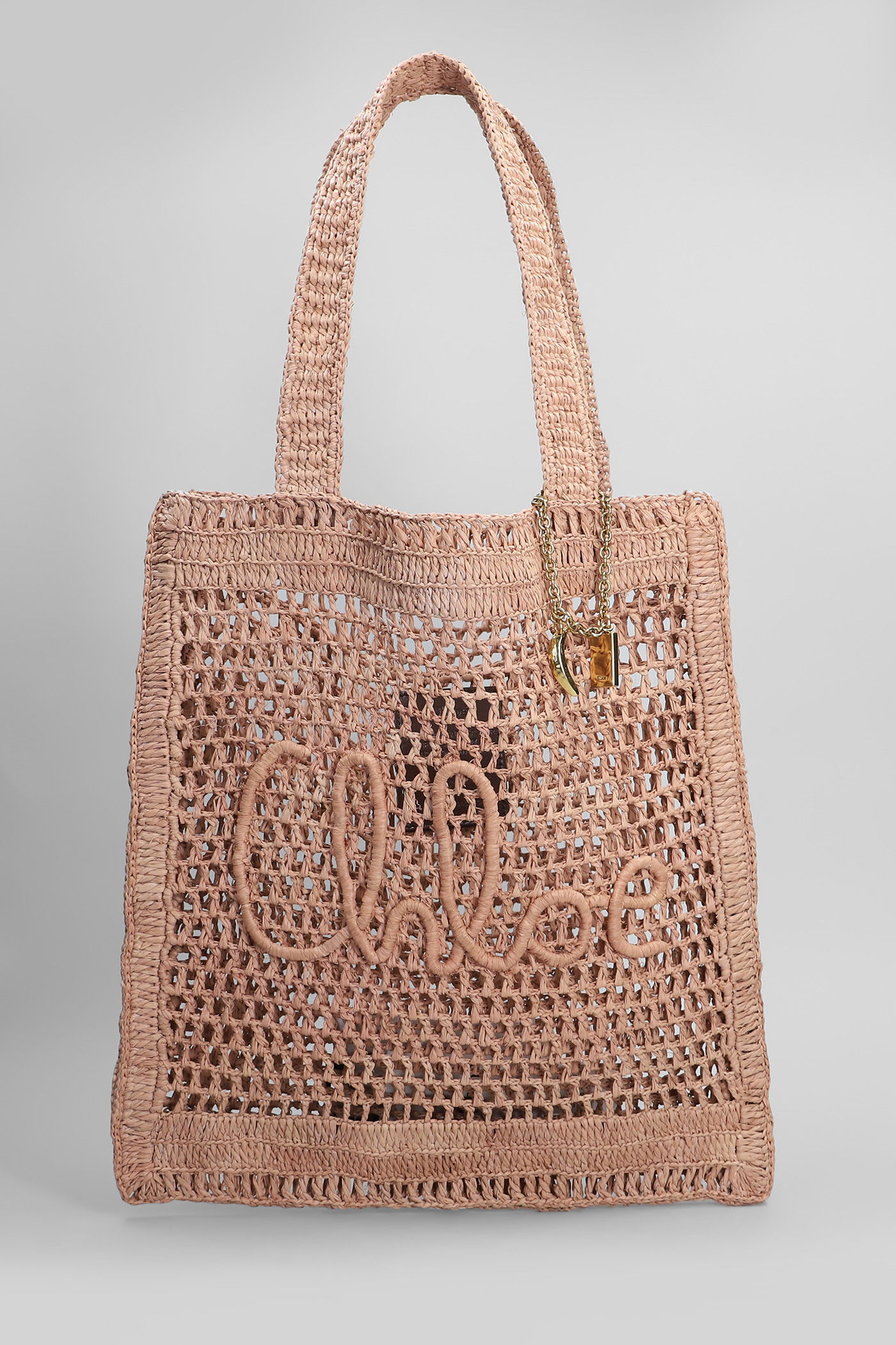 Chloé Summer Banana Tote In Powder Raffia In Pink