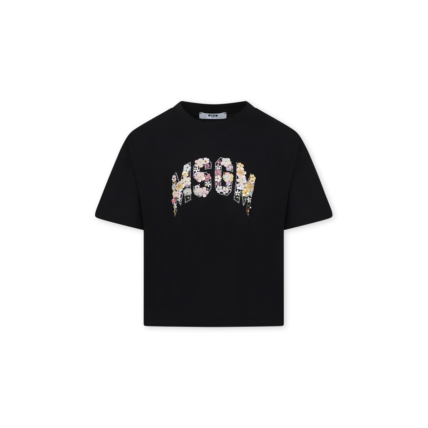 Msgm Black T-shirt For Girl With Logo In Black