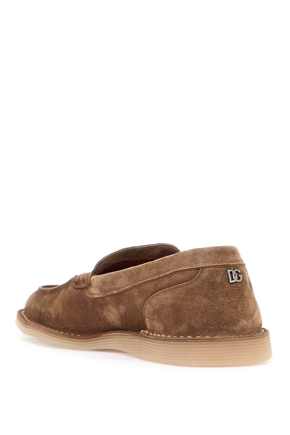 Shop Dolce & Gabbana Suede Leather Moccas In Beige