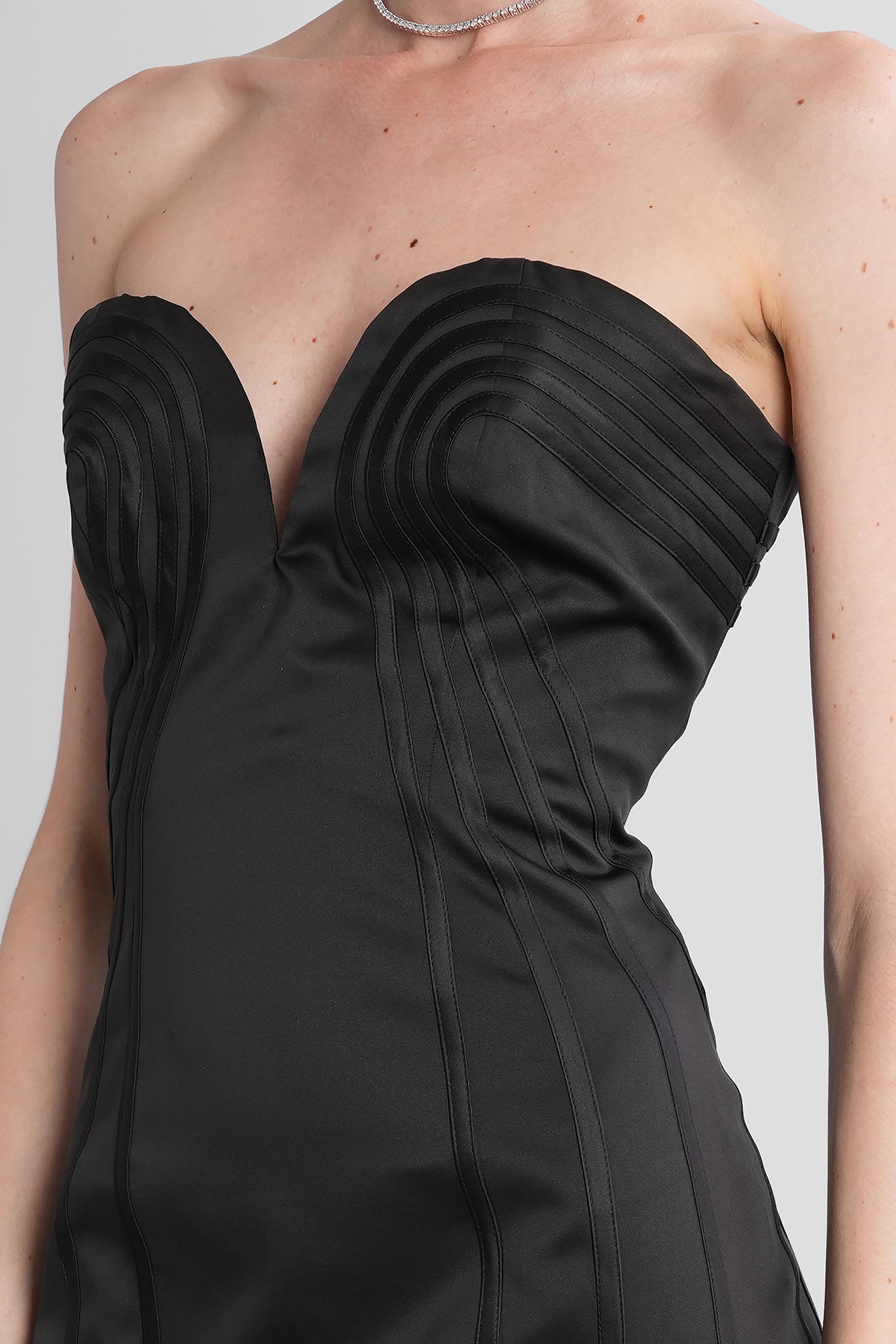 Rotate Birger Christensen Black Satin Mini Dress With Sweetheart Neckline In Black