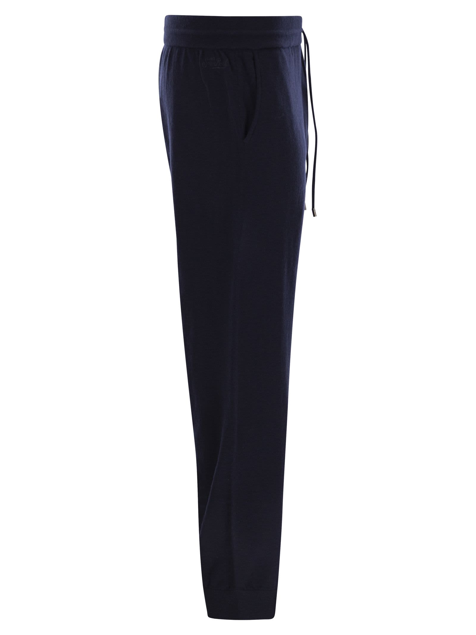Mc2 Saint Barth Merino Wool Knitted Trousers In Blue