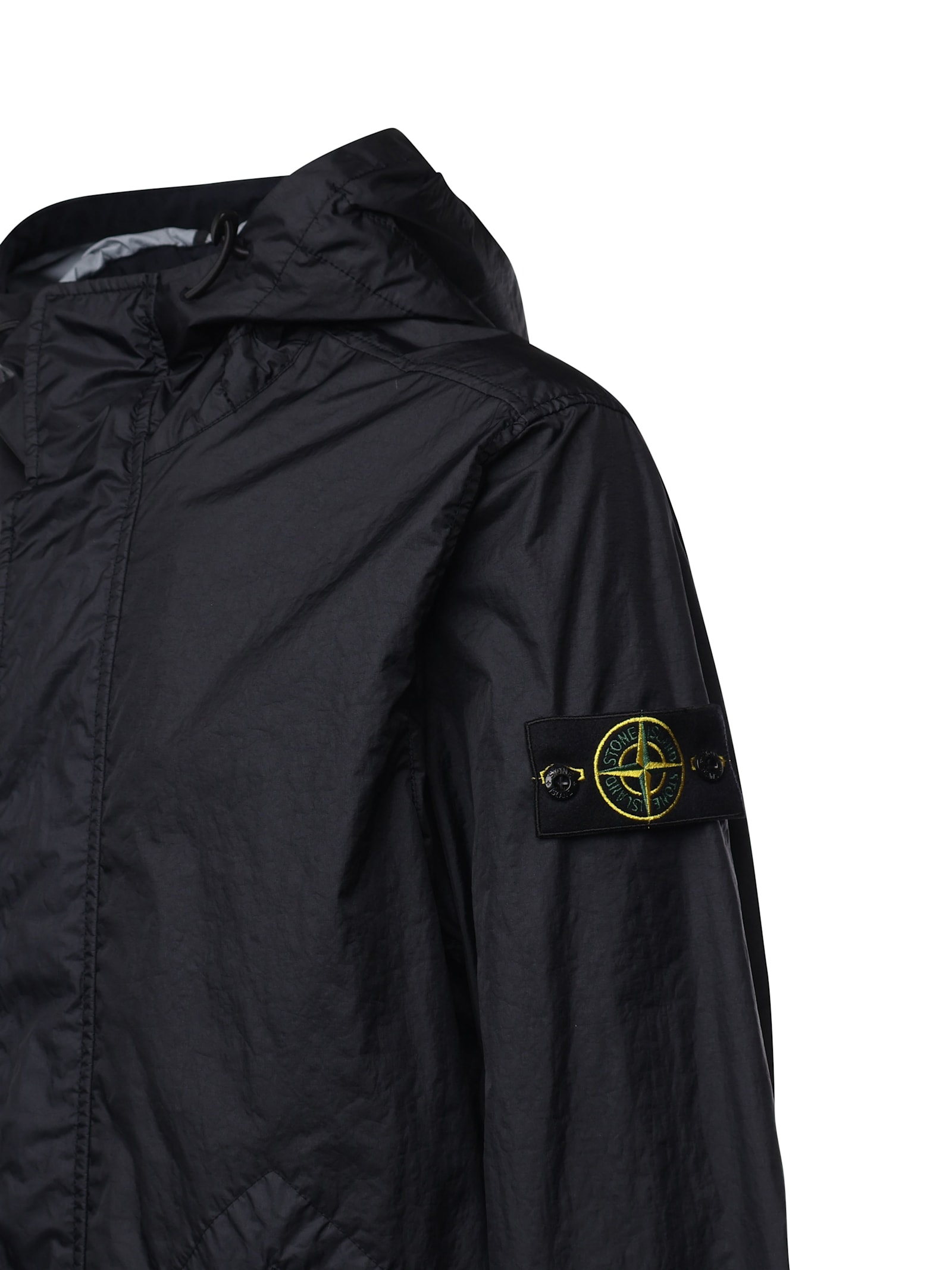 Stone Island Logo Sleeve Zip Windbreaker In Blue