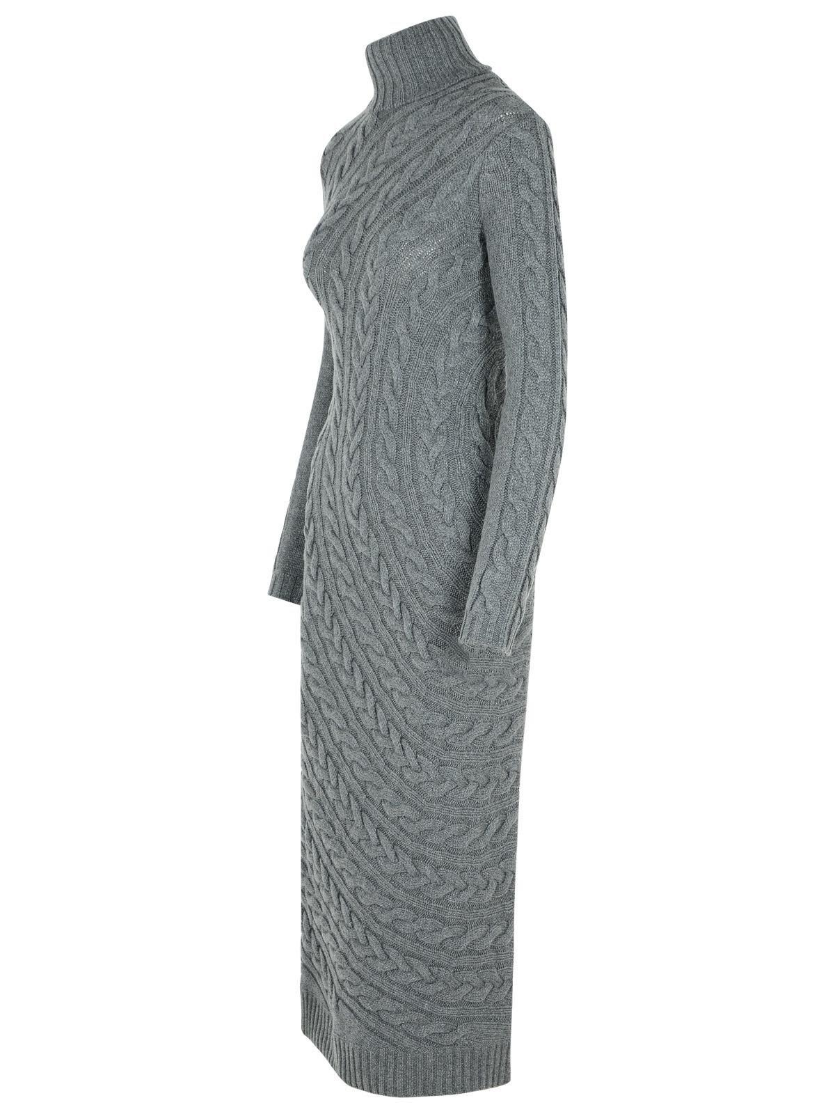 Shop Max Mara Curved Ribbed Turtleneck Maxi Dress In Medium Grey