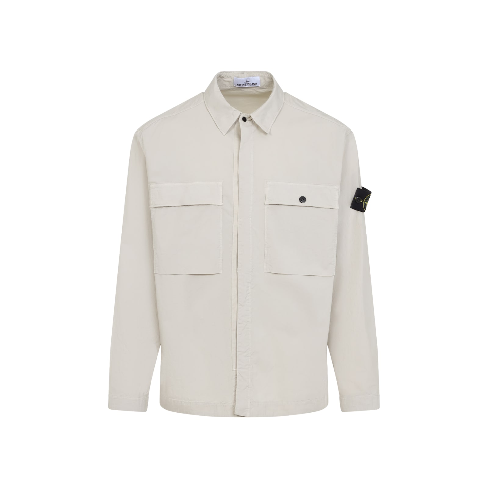 Stone Island Stretch Cotton Overshirt Jacket In Sand