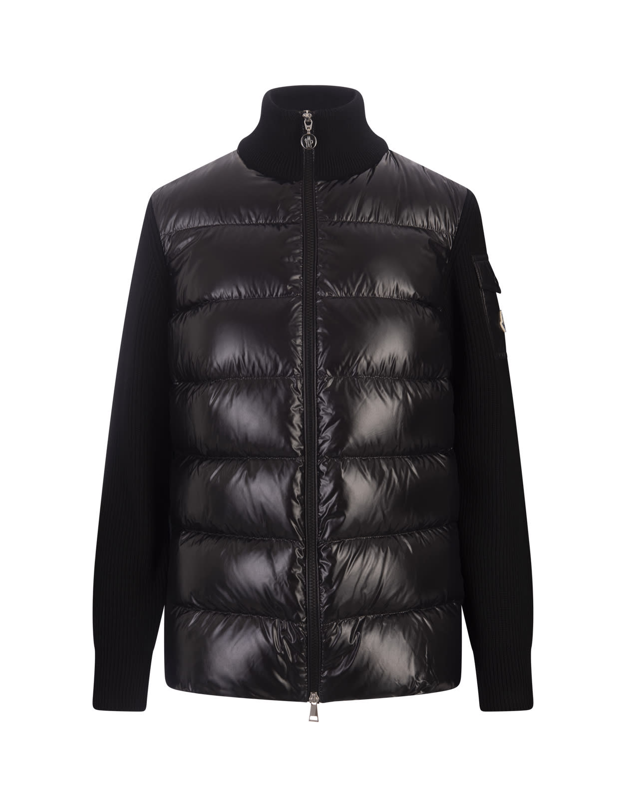 Shop Moncler Black Wool Padded Cardigan