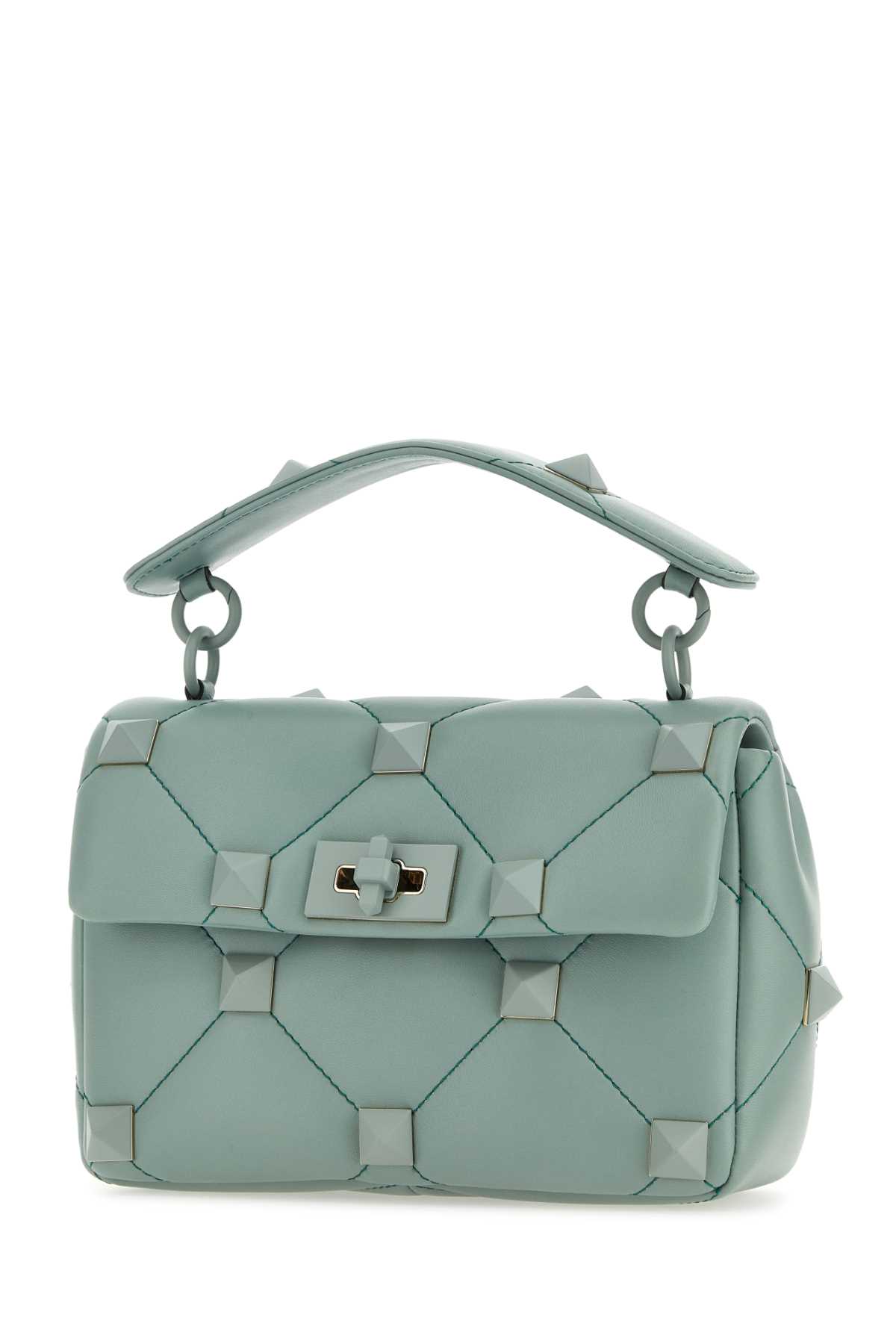 Shop Valentino Sea Green Nappa Leather Medium Roman Stud Handbag In 5w0