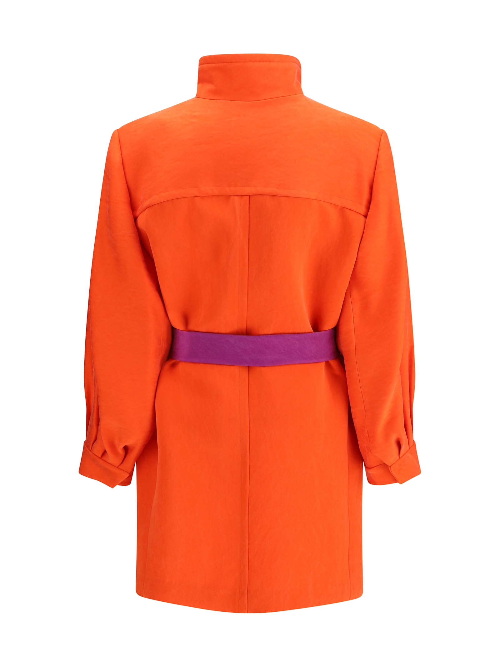 Saint Laurent Belted Stonewashed Silk Satin Coat In Orange