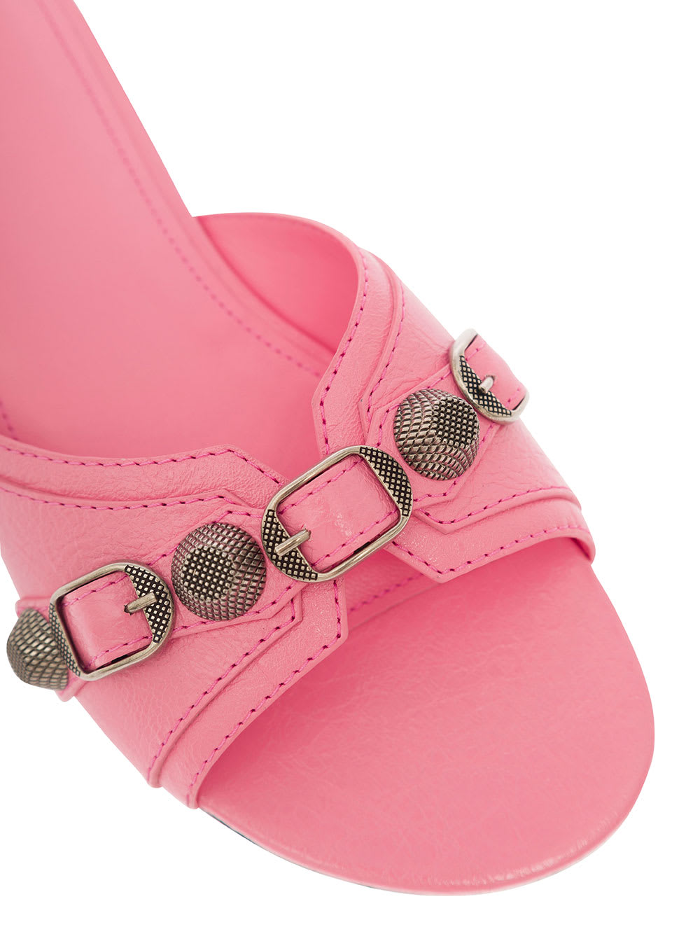 Shop Balenciaga Cagole Pink Sandals With Studs And Buckles In Smooth Leather Woman