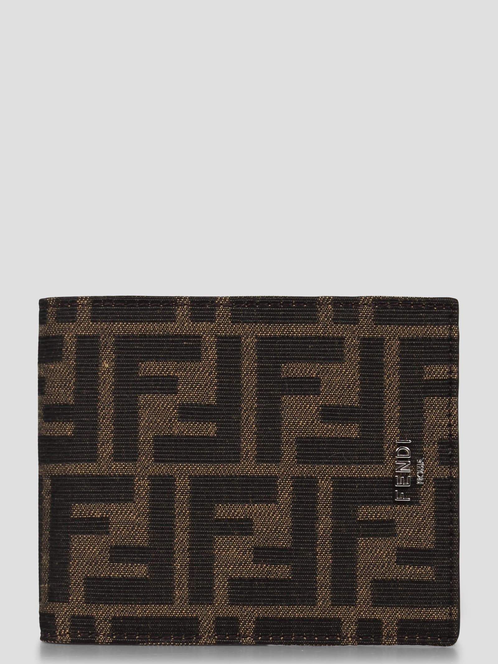 Shop Fendi Ff Bi-fold Wallet In Brown