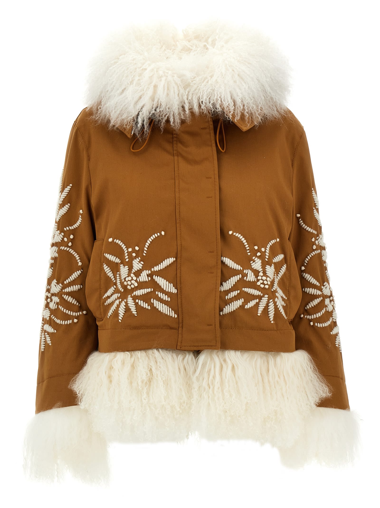 Shop Ermanno Scervino Fur Embroidery Parka In Brown