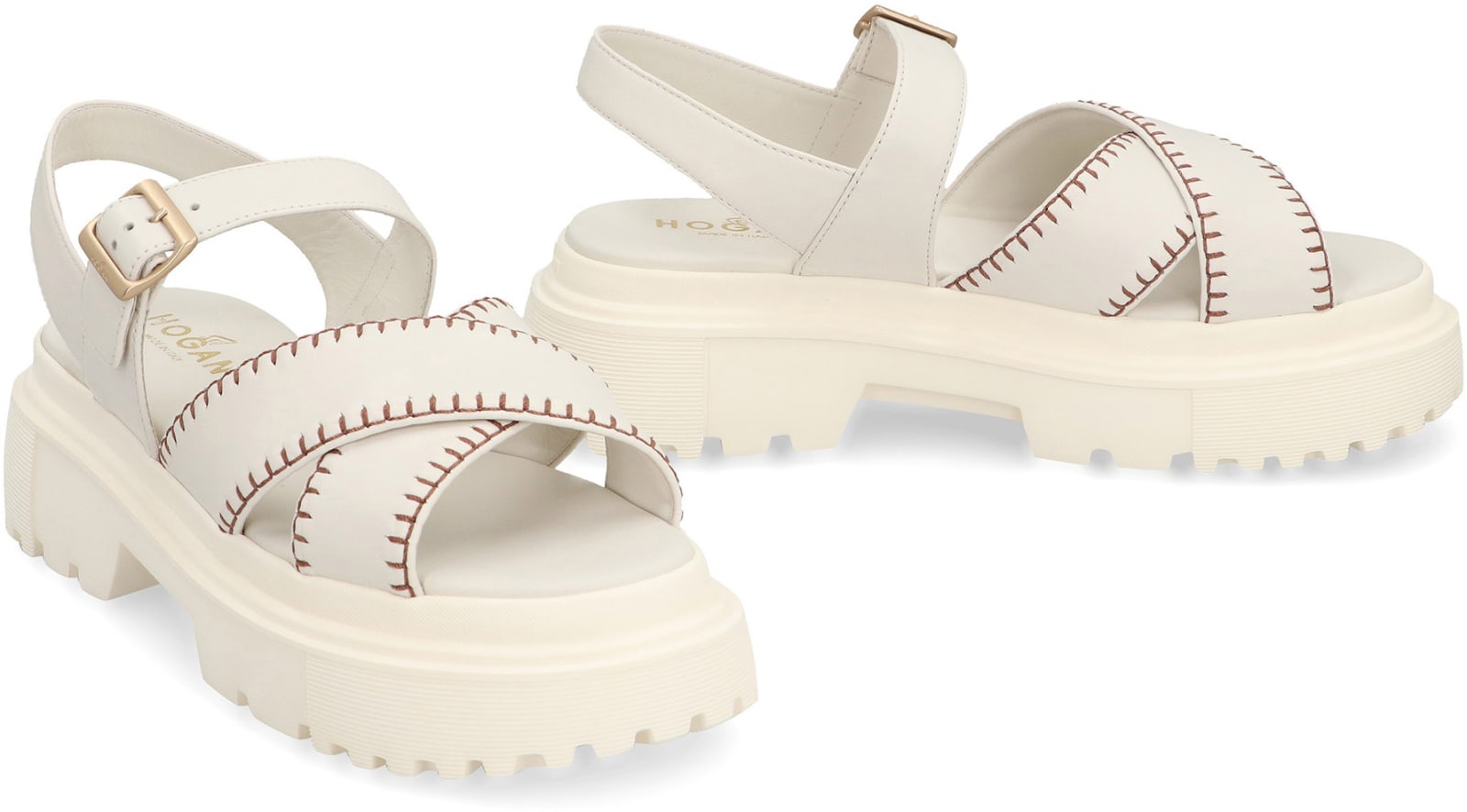 Shop Hogan Leather Sandals In Ivory