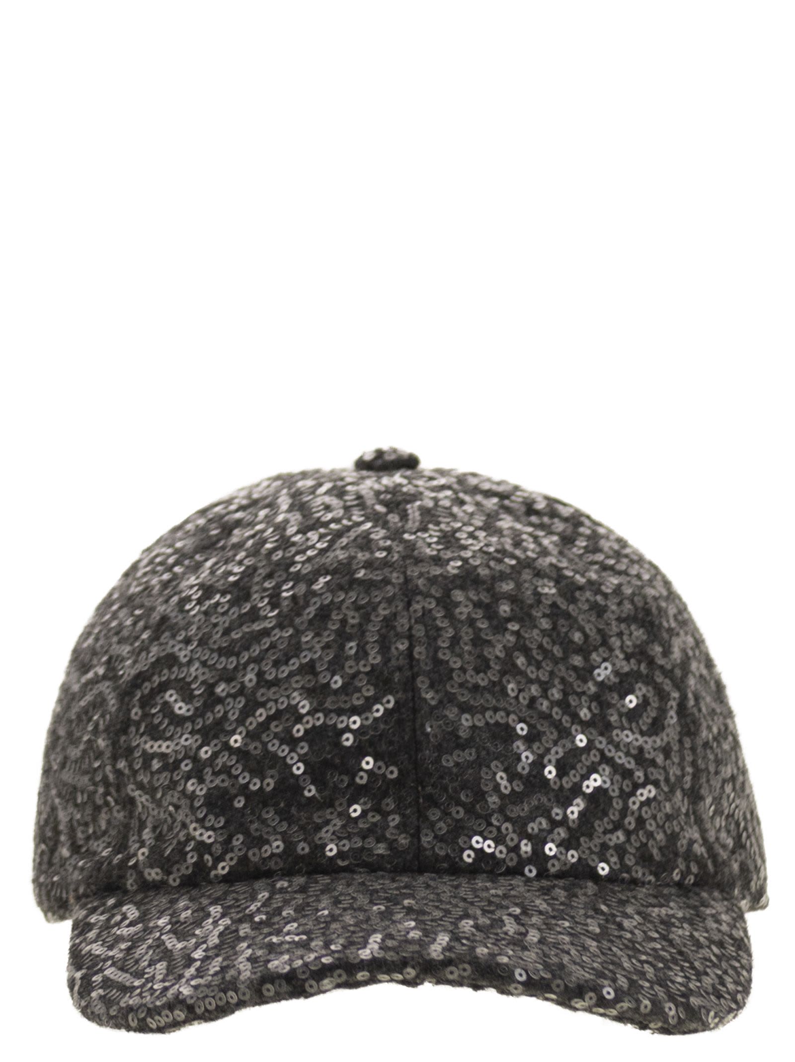 Peserico Sequinned Baseball Cap In Gray