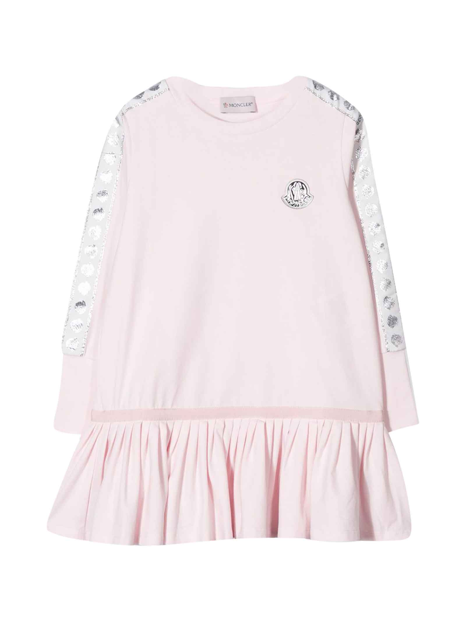 MONCLER PINK DRESS WITH LOGO APPLICATION,11261940