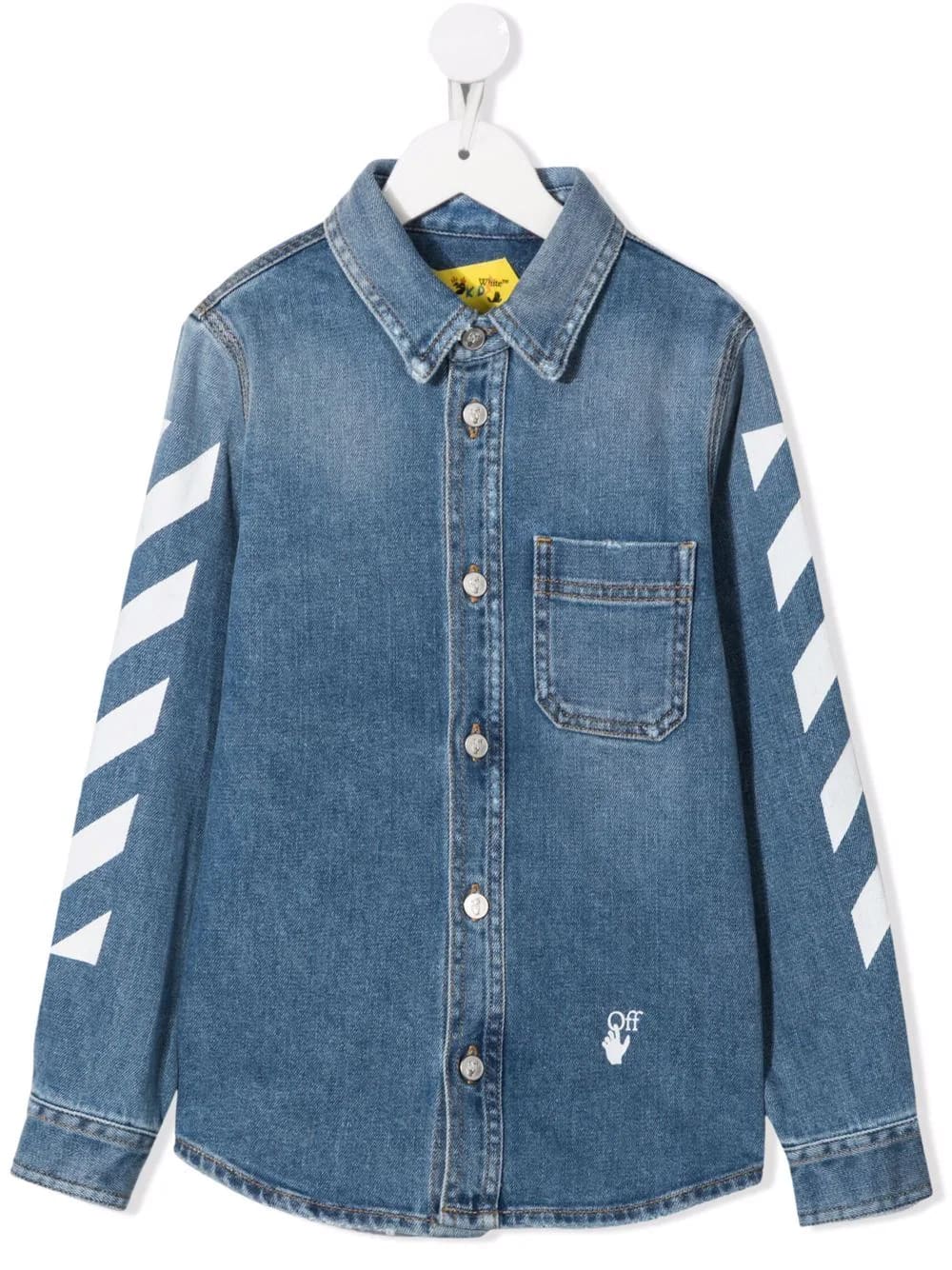 Off-White Kids Overshirt In Blue Denim With Logo And Diagonals
