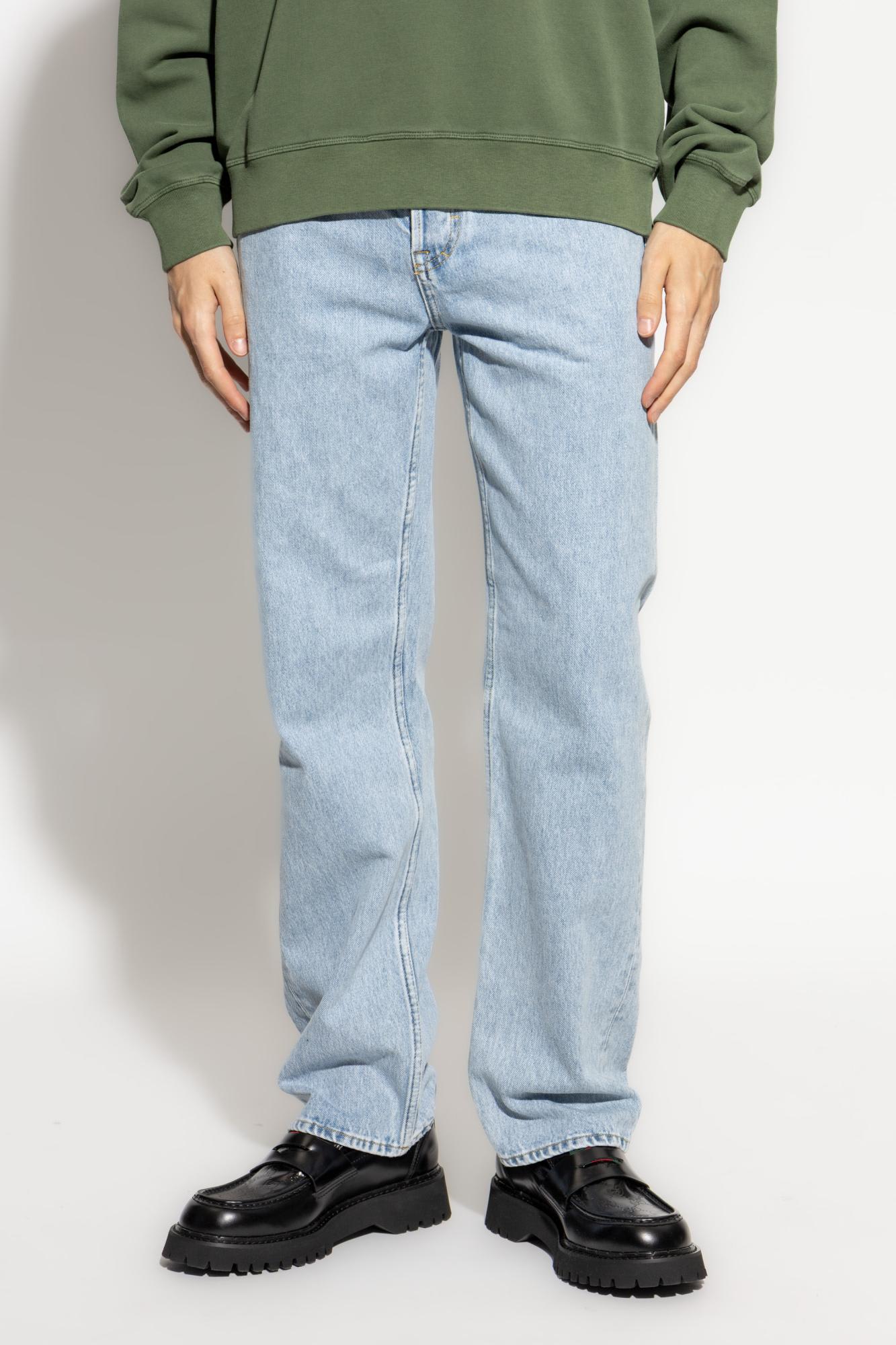Gucci Men Light Blue Jeans With Gg Detail On The Pocket And Logo Patch On The Rear In Denim Man In Blue