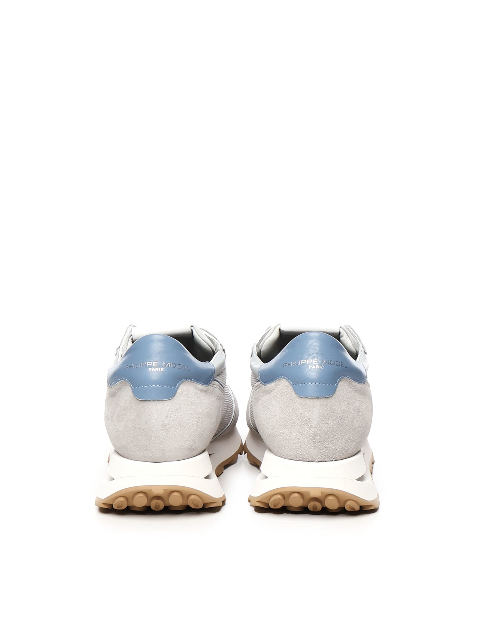 Philippe Model Tropez Haute Sneakers In Grey Suede And Fabric In White, Light Blue