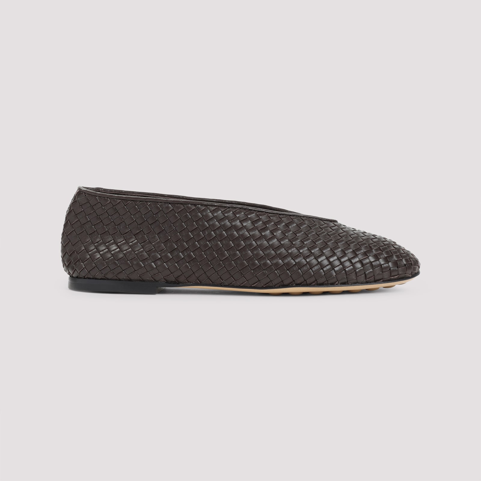 Bottega Veneta Micro Wave Brown Nappa Leather Ballerinas In Gray