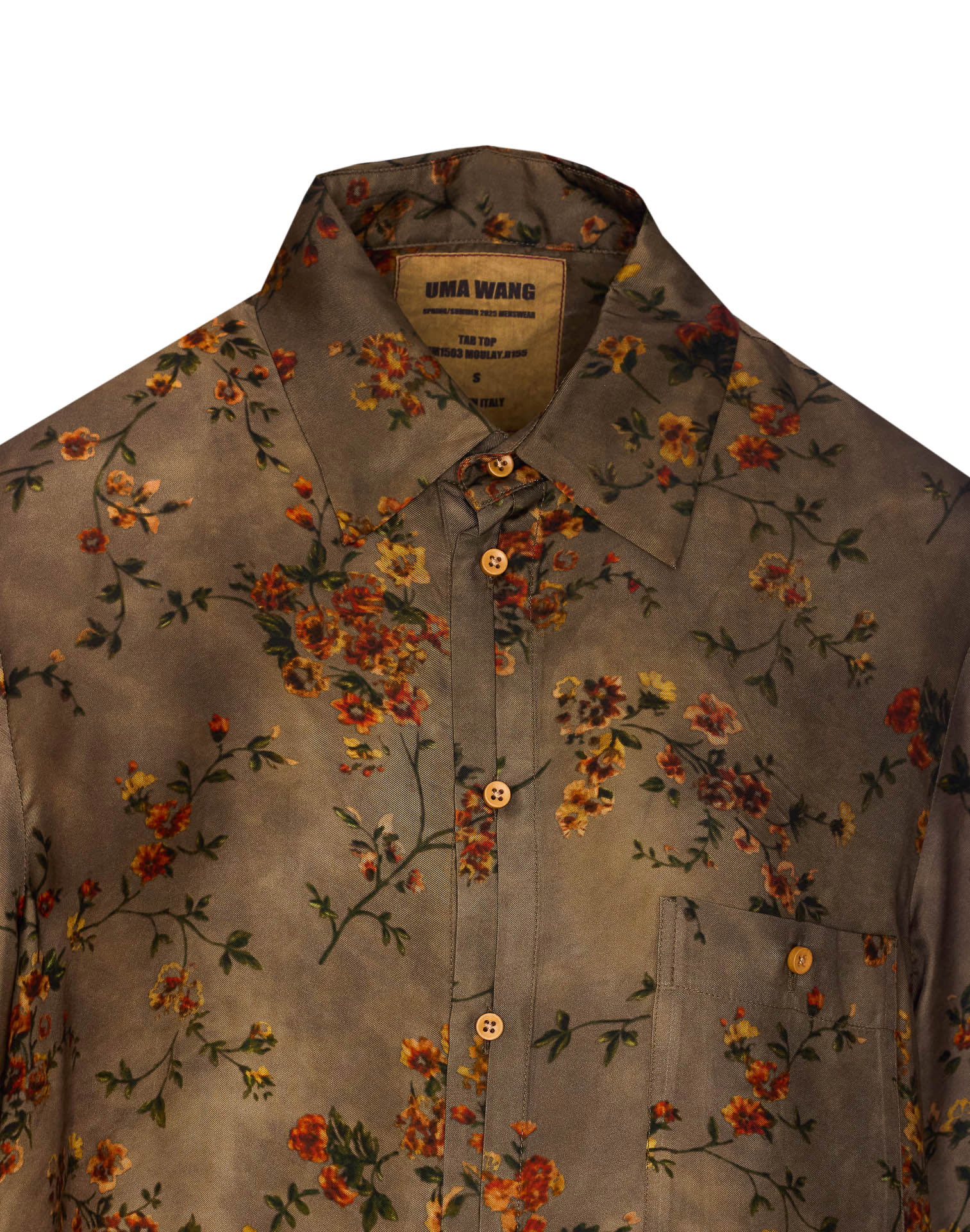Uma Wang Floral Print Long Sleeve Top With Pocket In Green