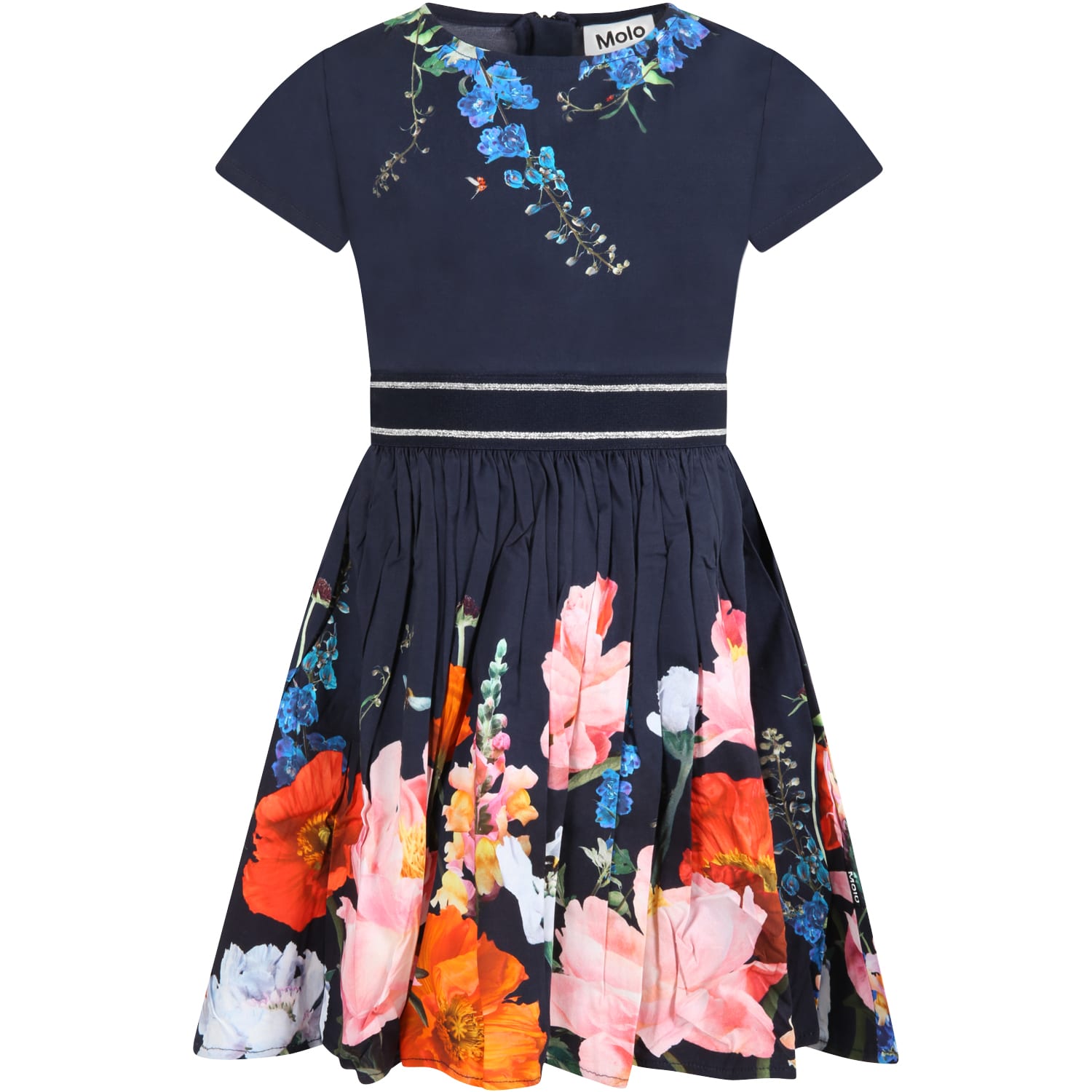 Molo Blue Dress For Girl With Flowers