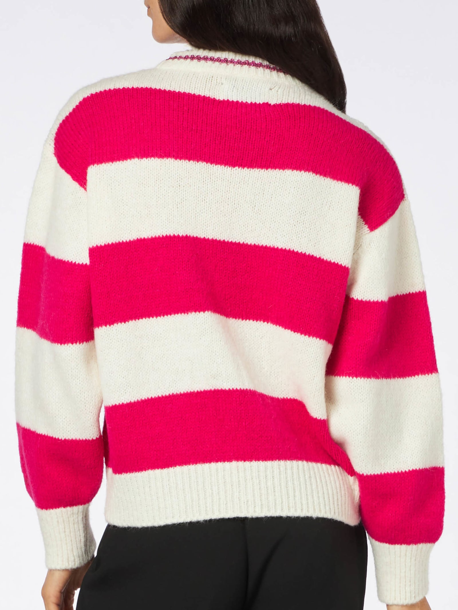 Mc2 Saint Barth Woman Boxy Shape Soft Sweater With Fuori Dalle Righe Embroidery In White