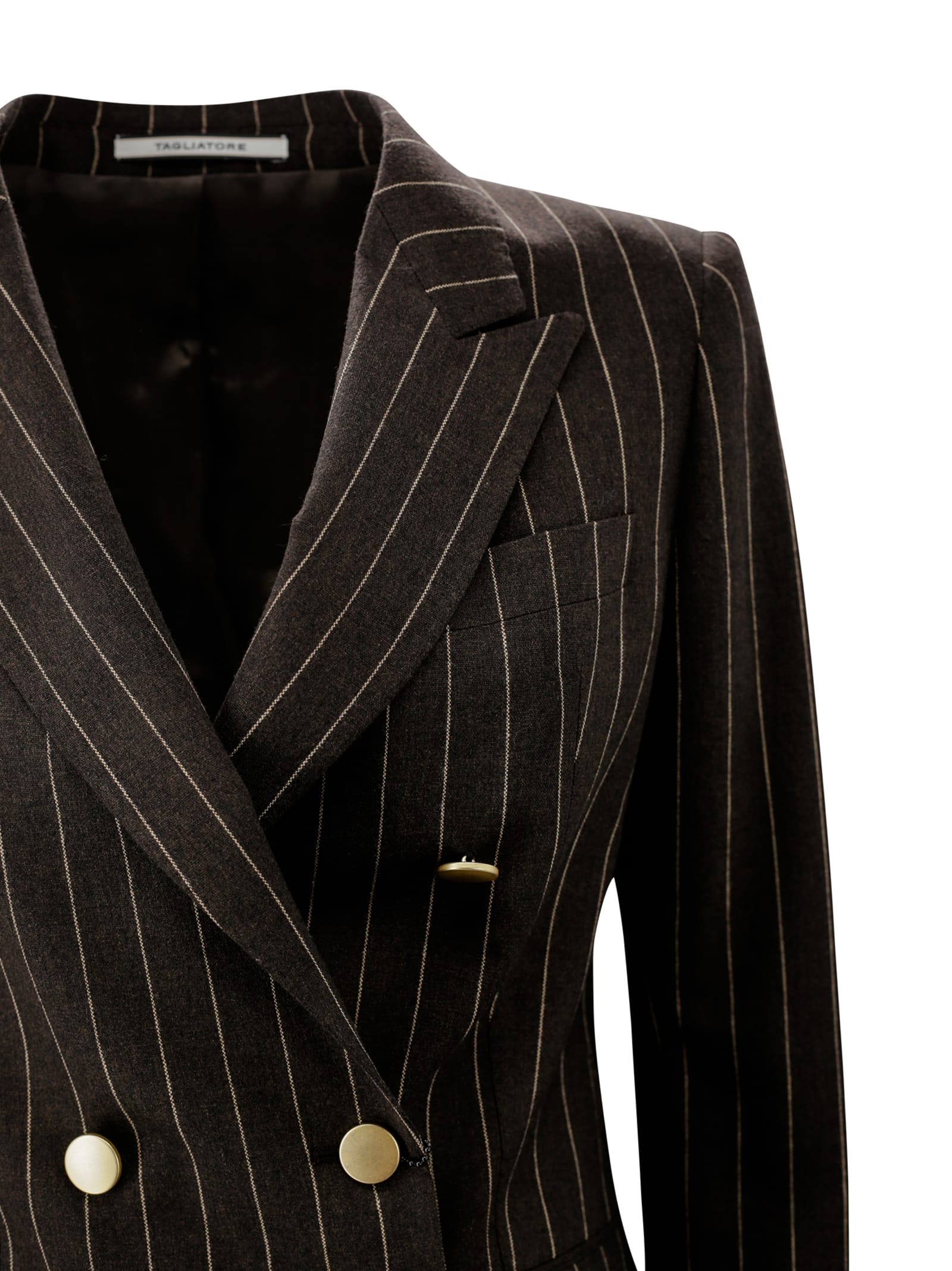 Shop Tagliatore Double-breasted Pinstripe Suit In Brown