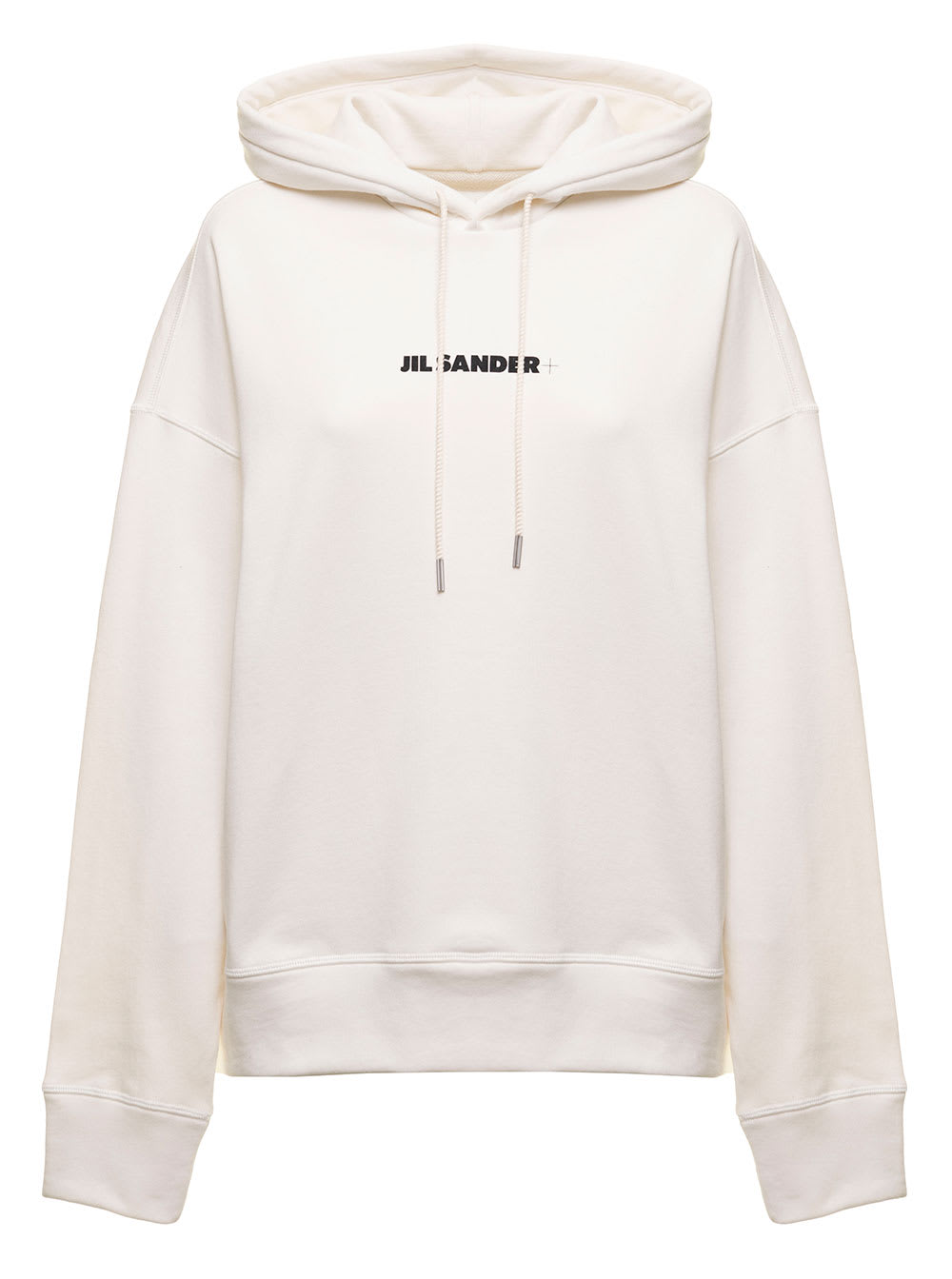 Womans White Cotton Hoodie With Logo Print