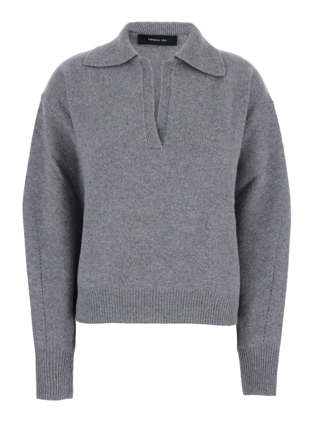 Maglia Polo 70%lana/30%cashmere Maniche Balloon