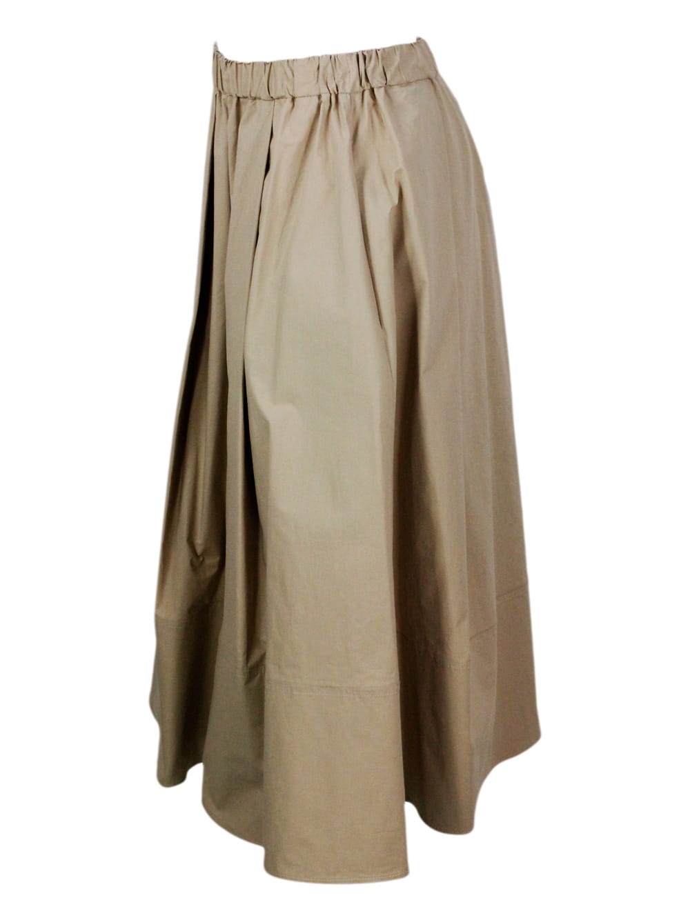 Shop Antonelli Long Skirt With Elastic Waist And Welt Pockets With Pleats Made Of Stretch Cotton In Beige