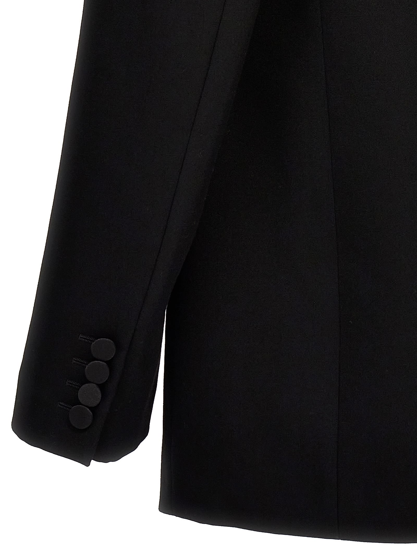 Saint Laurent Tuxedo Wool Blazer With Satin Lapel In Black