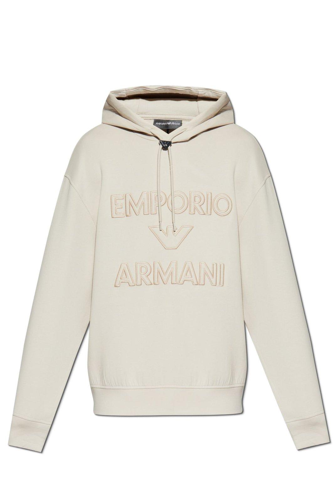 【EMPORIO ARMANI】 Men's Patterned Cotton Hoodie: ★ Beige Emporio Armani Logo-patch Hoodie In Beige | ModeSens