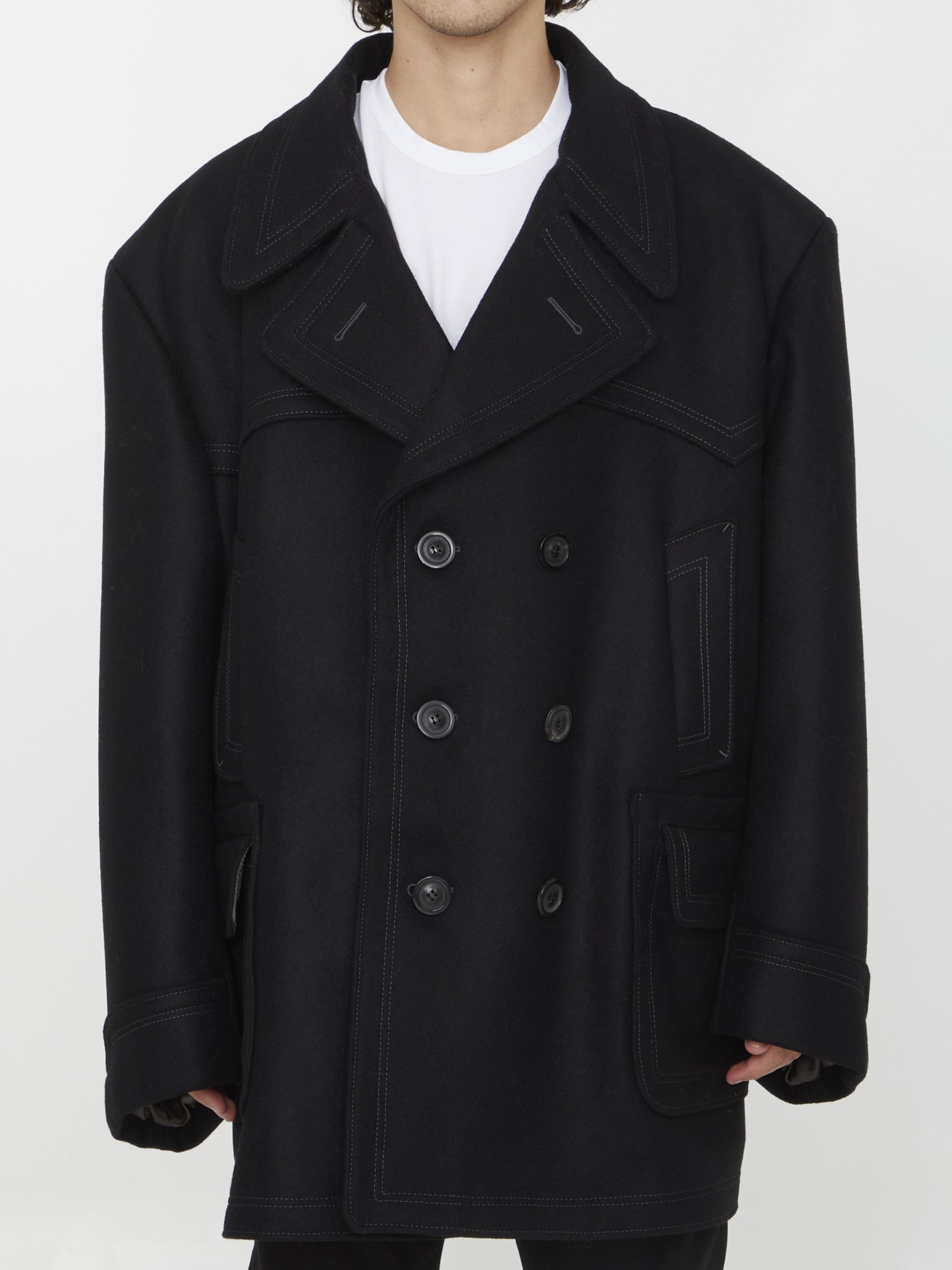 Maison Margiela Oversized Double-breasted Coat In Blue