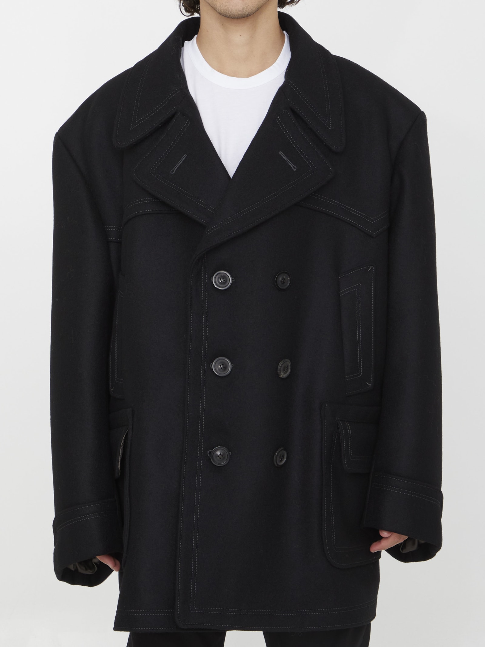 Shop Maison Margiela Oversized Caban Coat In Blue