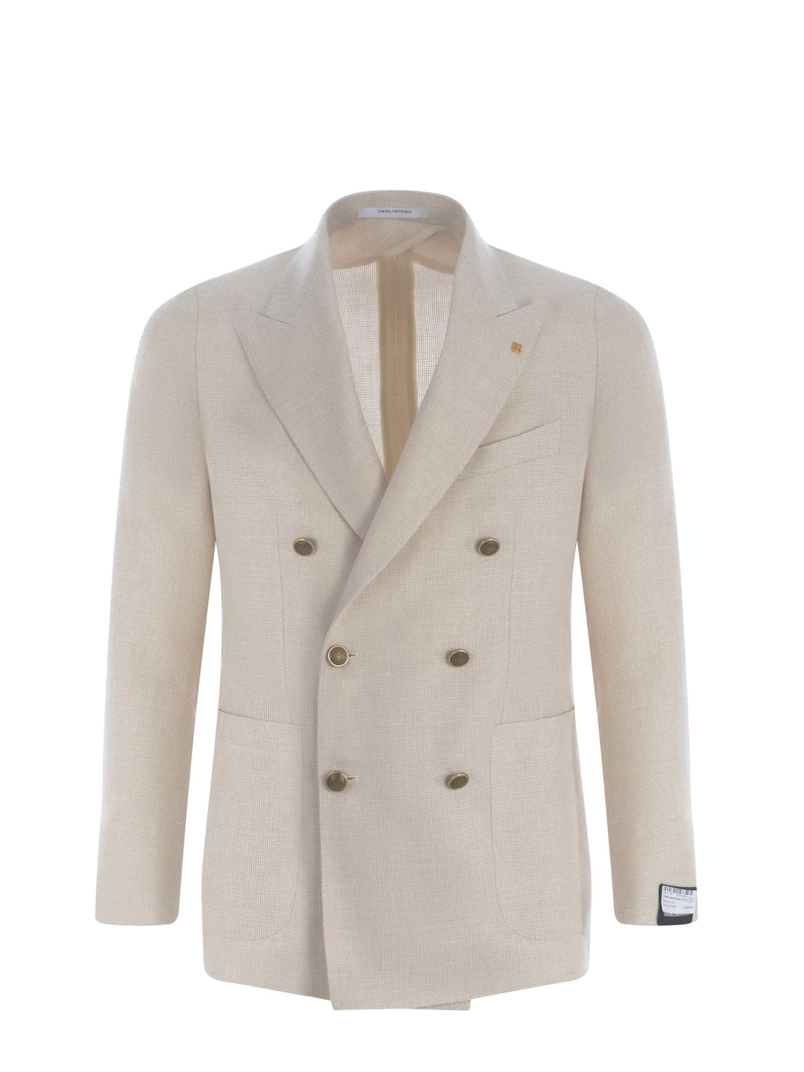 Tagliatore Double-breasted Jacket  Made Of Virgin Wool And Linen Blend In Beige