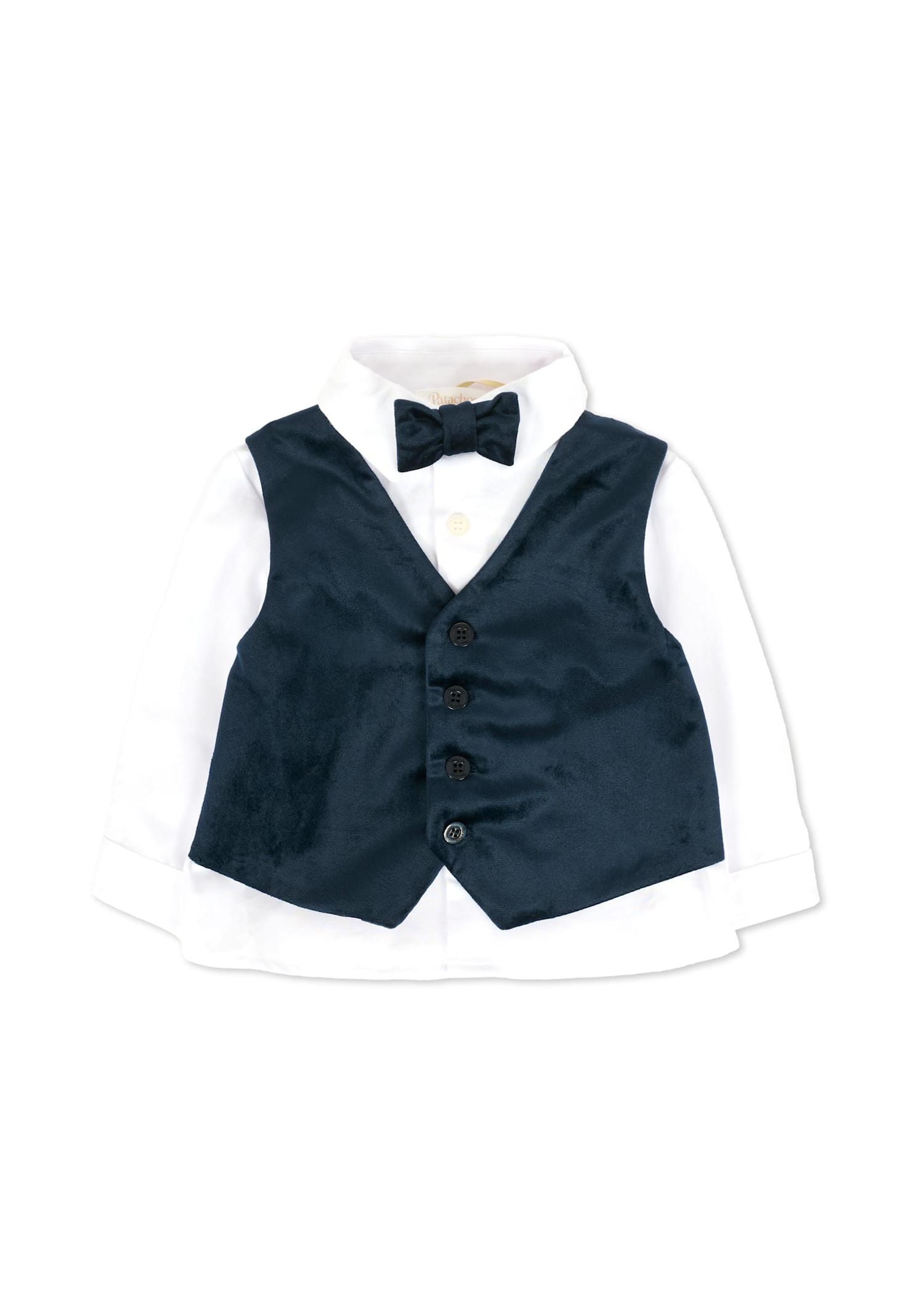 Patachou White Shirt For Baby Boy With Bow Tie In Multi