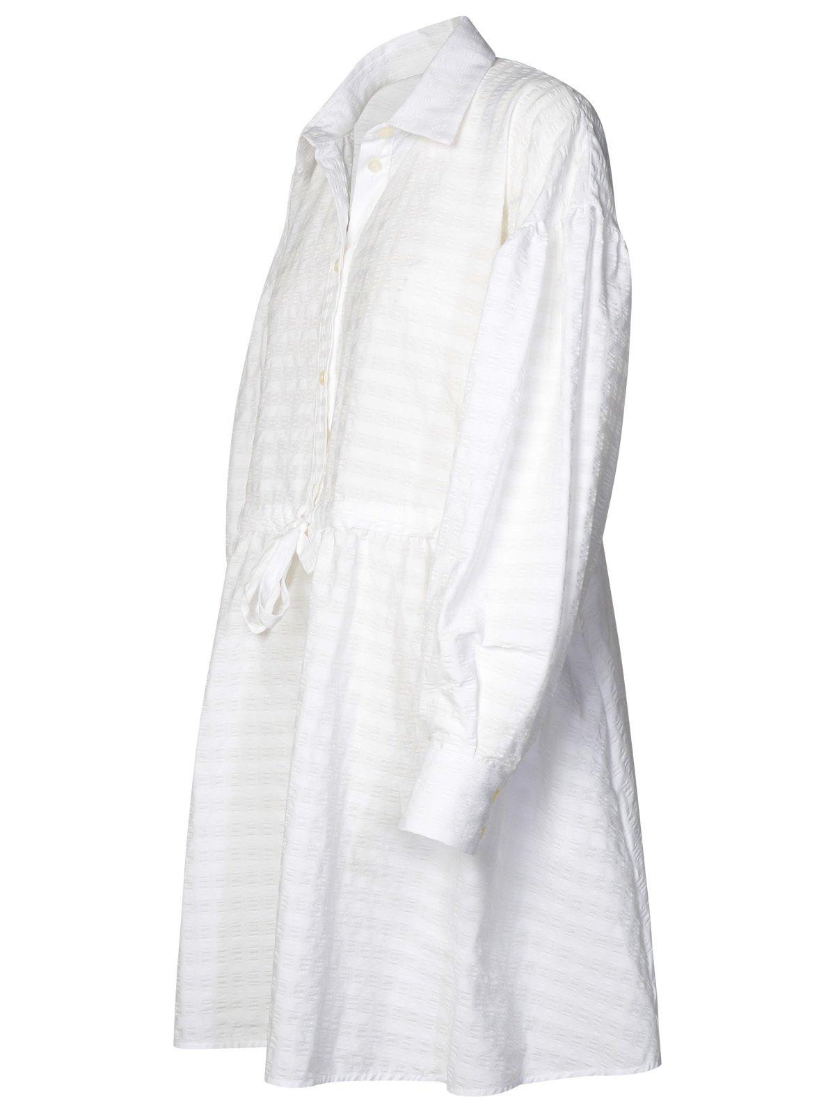 Shop Msgm Drawstring Tie-waist Striped Shirt Dress In White