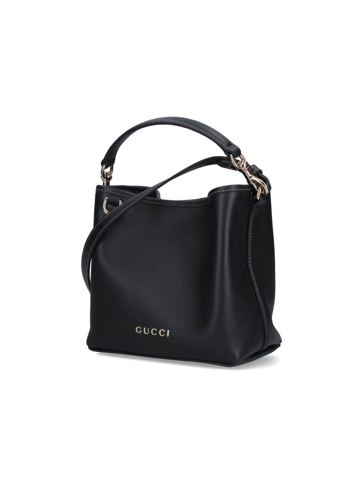 Gucci Gg Emblem Leather Bucket Bag With Frontal Logo