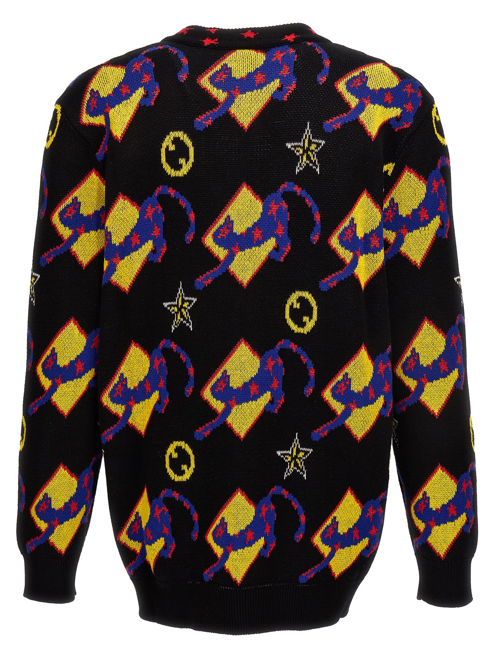 Shop Gucci Patterned Jacquard Cardigan In Black