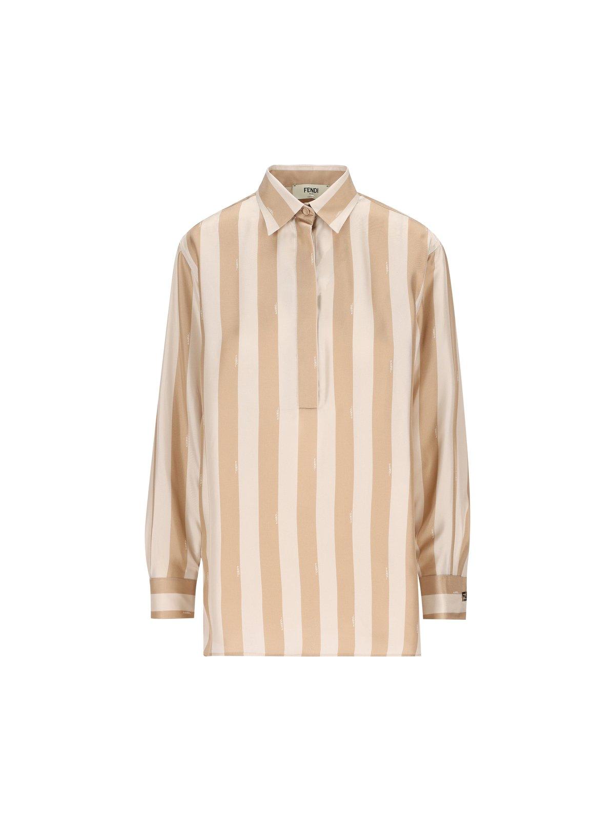 Shop Fendi Long Sleeved Striped Shirt In Beige