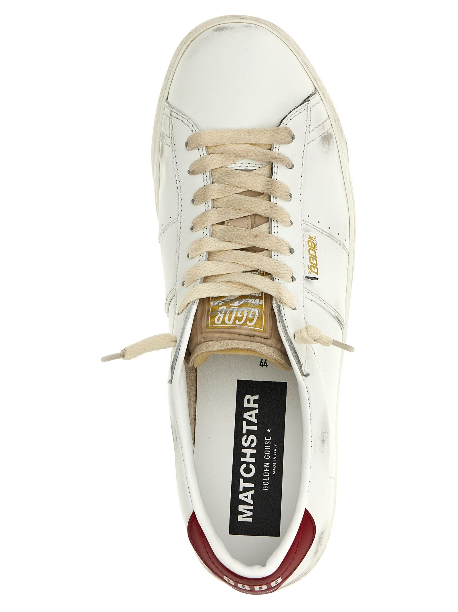 Golden Goose Matchstar Sneakers In Glossy Leather With Glossy Red Leather Heel Tab In White