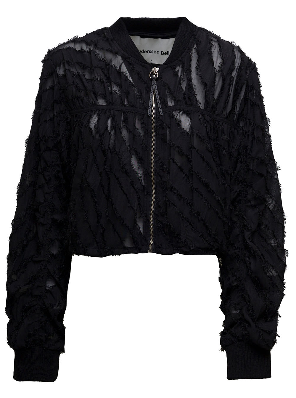 Andersson Bell Womens Adia Black Fringed Fabric Bomber Jacket